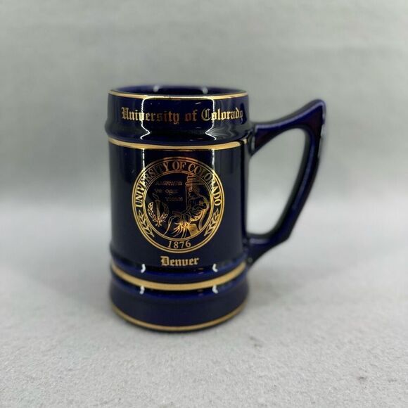 University of Colorado Cobalt Blue Gold Denver Ceramic Beer Collegiate Stein Mug - Picture 2 of 5